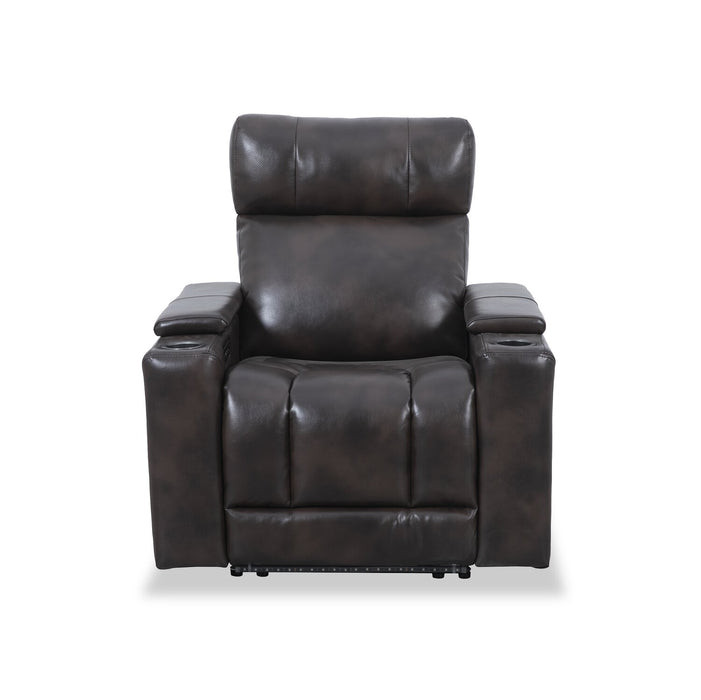 Scott Living Escape 39\" Power Reclining Chair with Power Headrest and Surround Sound - Dark Brown Leather-Look Fabric