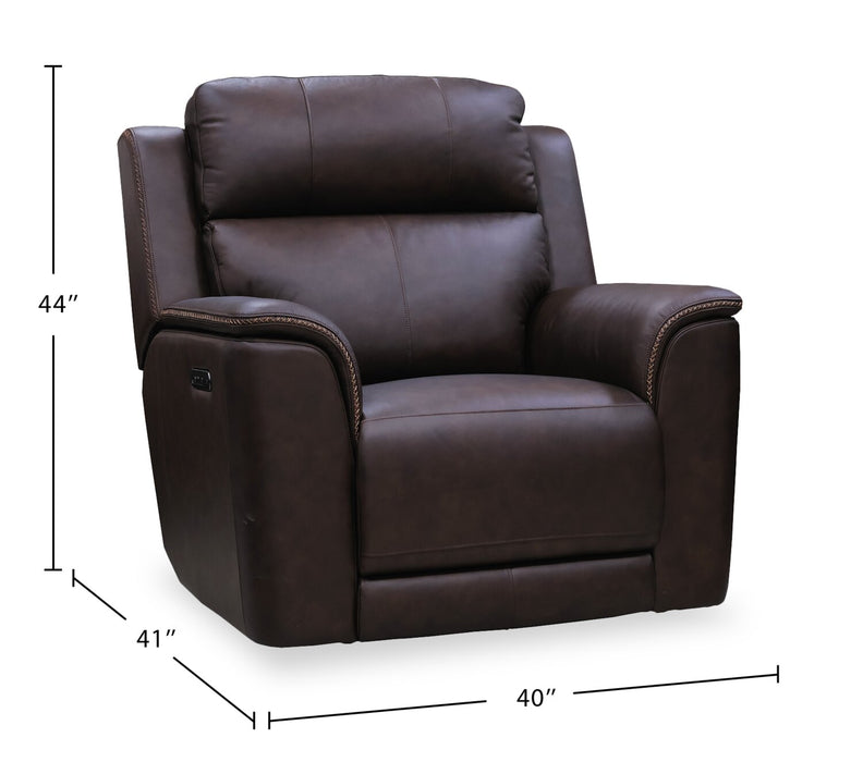 Vibe 40\" Genuine Leather Massage Power Reclining Chair with Immersive Audio and Power Headrests - Brown