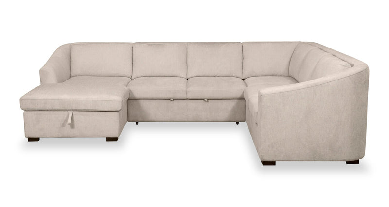 Envy 5-Piece Left-Facing Chenille Fabric Sleeper Sectional with Storage Chaise - Almond Beige