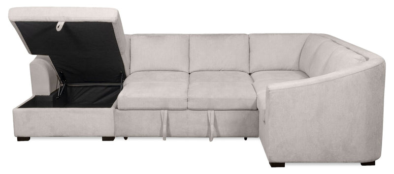 Envy 5-Piece Left-Facing Chenille Fabric Sleeper Sectional with Storage Chaise - Fog Grey