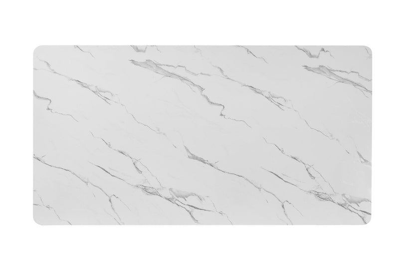 Kort & Co. Capri Dining Table with Marble-Look Top & Gold Accent, Pedestal Base, 72\"W - Black/White