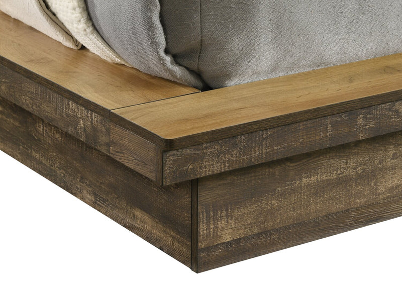 Silas Platform Bed with Headboard & Frame, LED, Rustic Brown - King Size