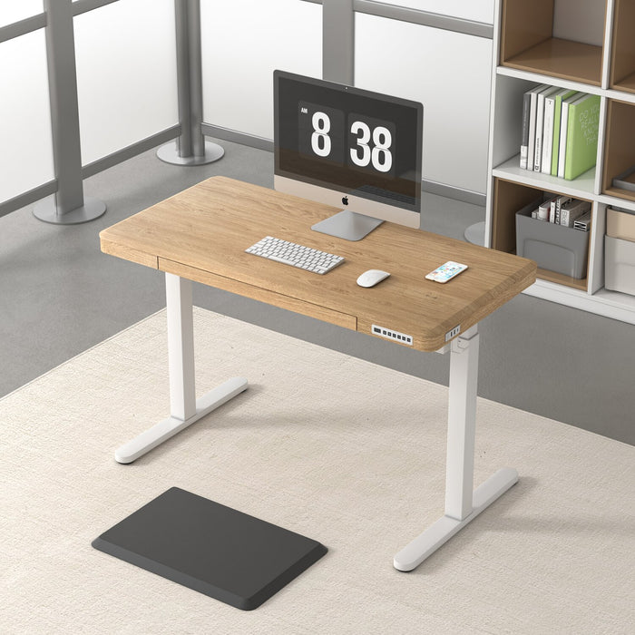 Loft 47.24” Height-Adjustable Office Desk with Storage and Wireless Charging - Natural