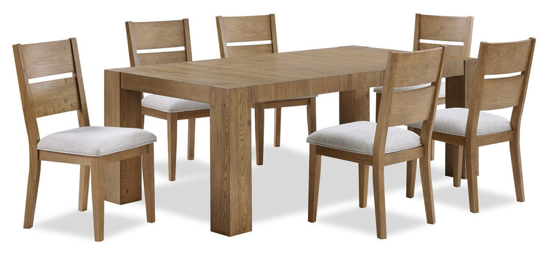 Lotus 7pc Dining Set with Table & 6 Slat-Back Chairs, Wood, 82\"W - Natural