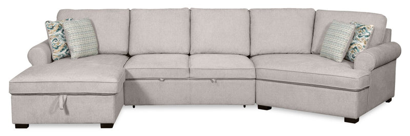 Scott Living Haven 3-Piece Right-Facing Chenille Fabric Cuddler Sleeper Sectional with Storage - Grey
