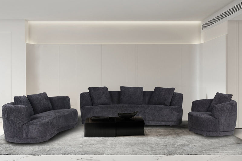 Moon 78\" Fabric Curved Loveseat with Accent Pillows - Wooly Raven Black