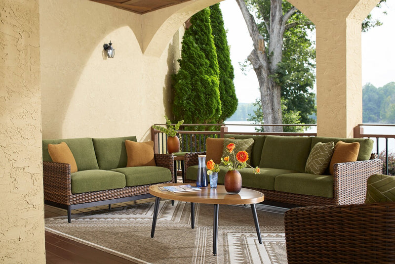 Tofino Outdoor Patio Sofa - Resin Wicker, UV & Weather Resistant - Green/Brown/Black