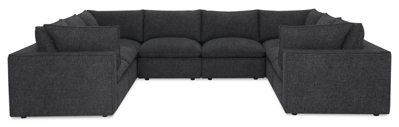Fusion Modular 8-Piece Charcoal Grey Chenille Fabric Sectional with Removable Feather Down Back Cushions