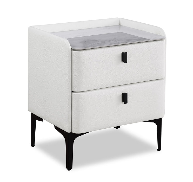 Nova Upholstered Bedside 2-Drawer Nightstand with Sintered Stone Top, 20.25\"W x 22.5\"H - White