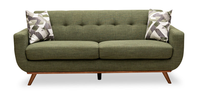Kort & Co. Freeman 80” Linen-Look Fabric Condo Size Sofa with Wood Legs - Avocado Green
