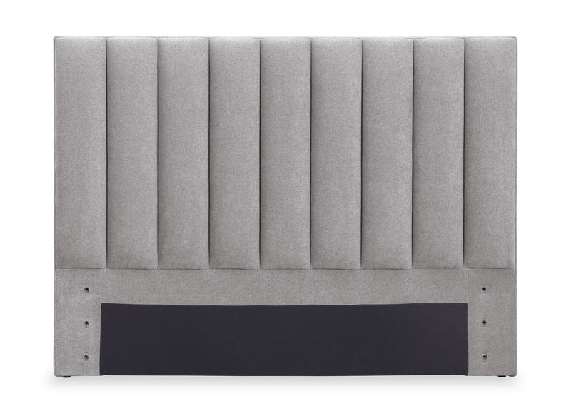 Amos Upholstered Platform Bed in Grey Fabric with Channelled Headboard - Queen Size