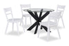 Remi 5pc Dining Set with Table & 4 Ladder-Back Chairs, Glass & Wood, 42\"W Round - Black & White