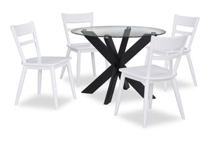 Remi 5pc Dining Set with Table & 4 Ladder-Back Chairs, Glass & Wood, 42