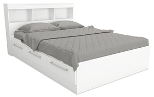 Riley Mates Bed with Bookcase Headboard Set for Kids,Made in Canada, White - Full Size