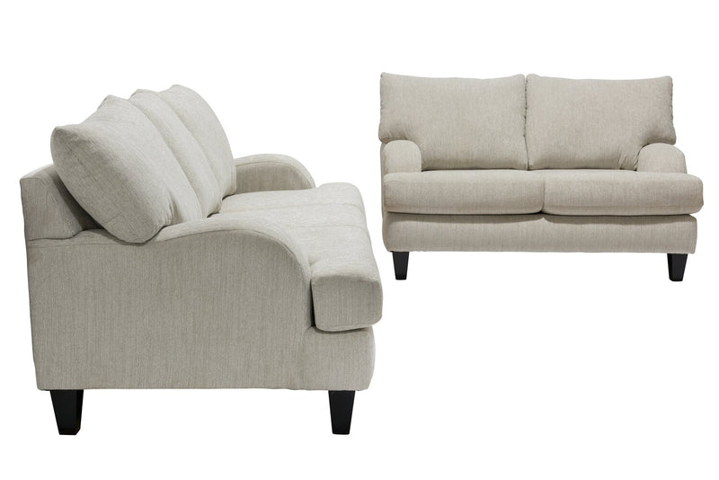 Made in Canada Nofia 58\" Chenille Fabric Loveseat with Two Accent Pillows and Wood Legs - Linen Beige