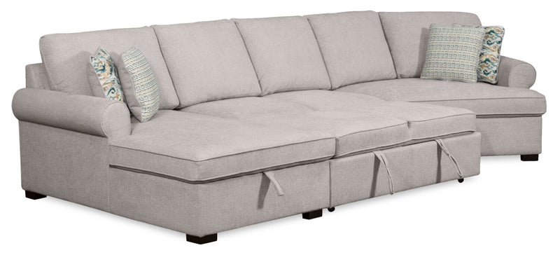 Scott Living Haven 3-Piece Right-Facing Chenille Fabric Cuddler Sleeper Sectional with Storage - Grey