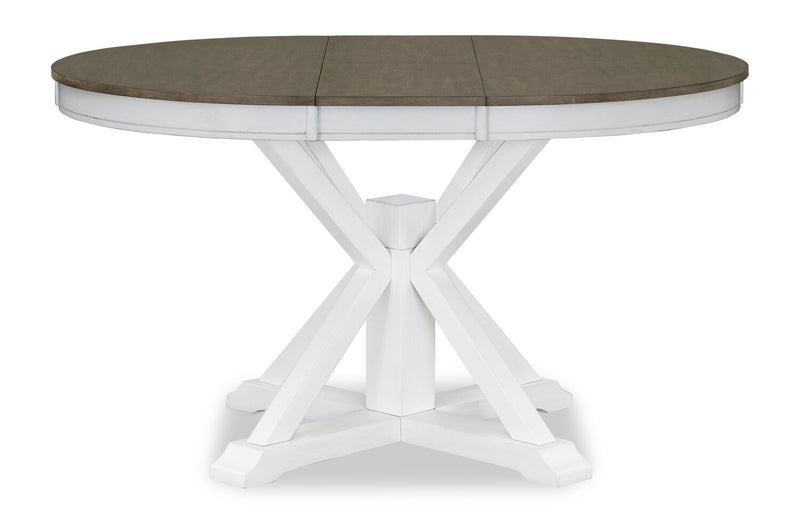 Brook Dining Table with 42-54\"W Extension, Round - White/Brown