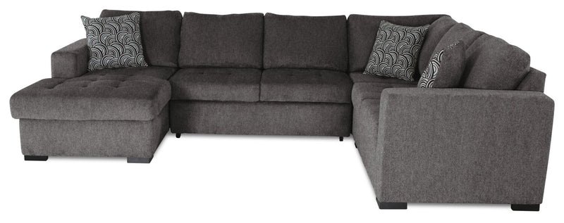 Made in Canada Legend 4-Piece Left-Facing Chenille Fabric Sleeper Sectional with Storage Chaise - Pewter Brown