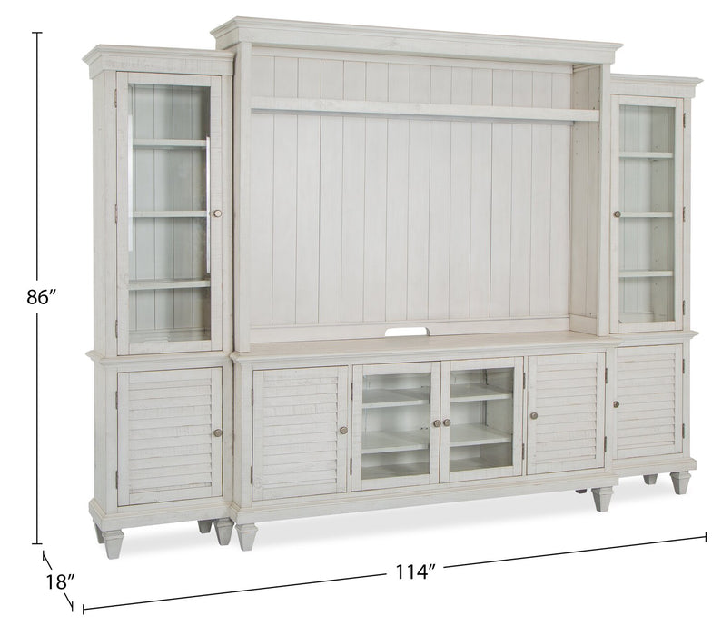 Baron 114\" Rustic 4-Piece Pine Entertainment Centre with Storage and Cable Management for TVs up to 70” - Alabaster
