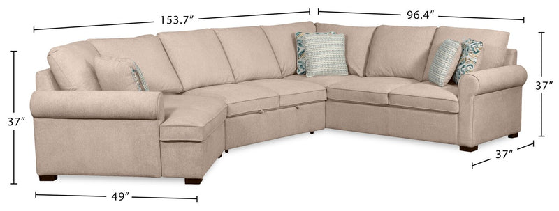 Scott Living Haven 3-Piece Left-Facing Chenille Fabric Cuddler Sleeper Sectional - Taupe