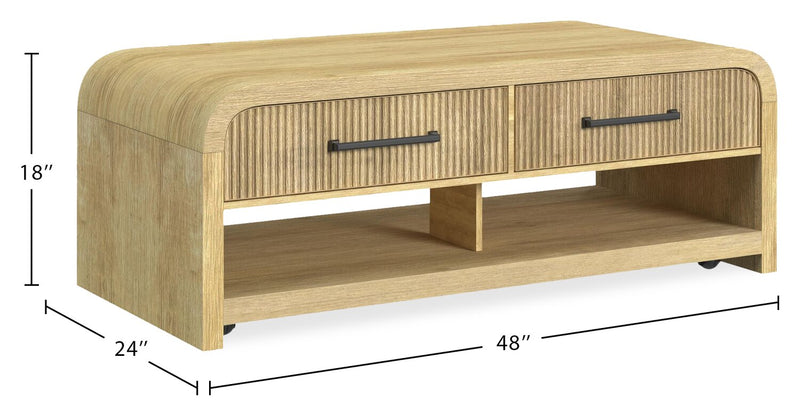 Scott Living Lenore 48” Modern Coffee Table with Storage, Shelf and Casters - Natural