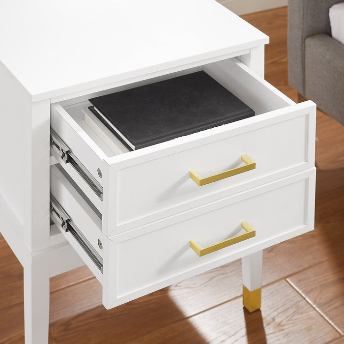 Alia Bedside 2-Drawer Nightstand with Gold Accent, 18\"W x 25.75\"H - White