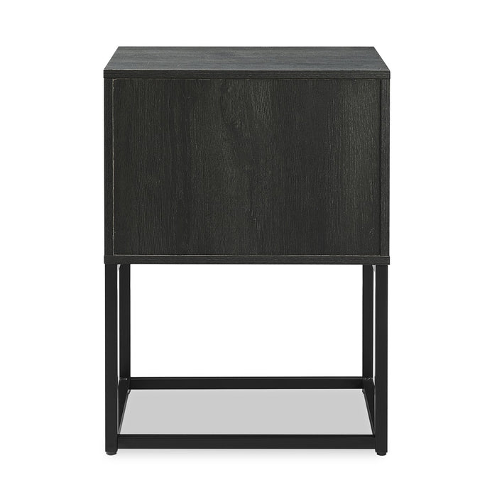 Fynn Bedside 1-Drawer Nightstand with Storage Shelf, 18\"W x 25.75\"H - Brown/Black