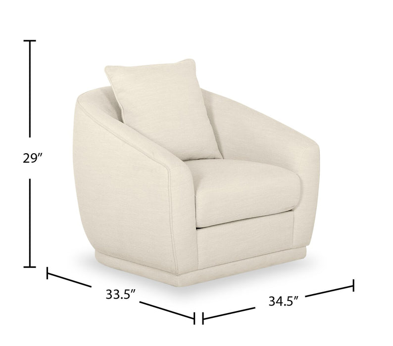 Rio 34.5\" Chenille Fabric Swivel Accent Chair - Ivory White