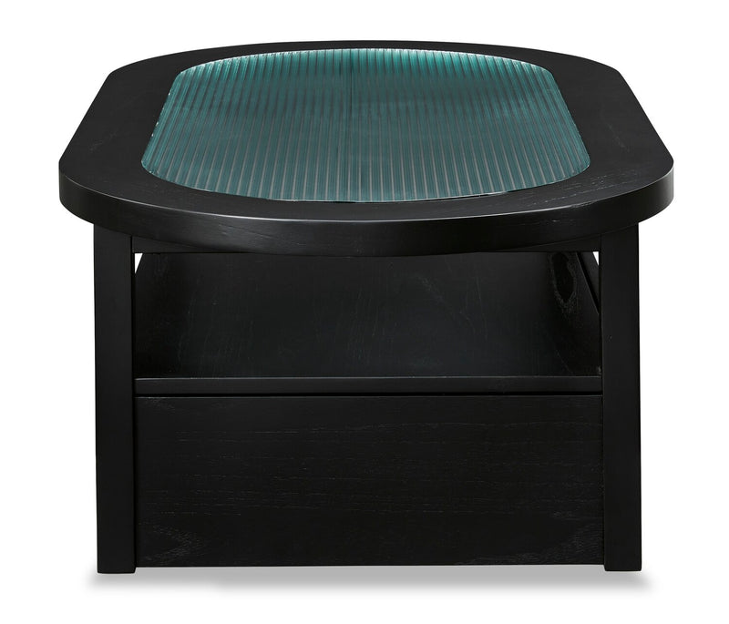 Julian 52” Contemporary Glass Coffee Table with Storage and Casters - Black