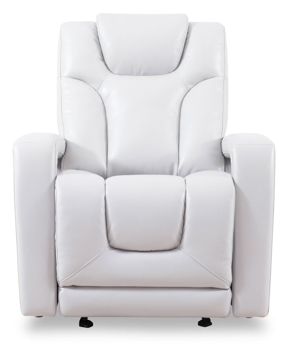 Kenzo 35\" Leather-Look Fabric Power Gliding Reclining Chair with Power Headrest, Footrest and USB Port - Fog Grey