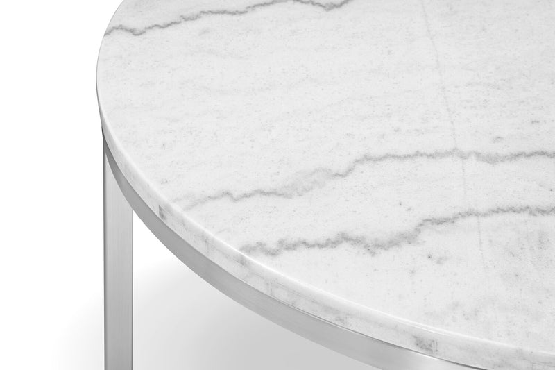 Sampson 34\" Modern Round Marble Coffee Table - White