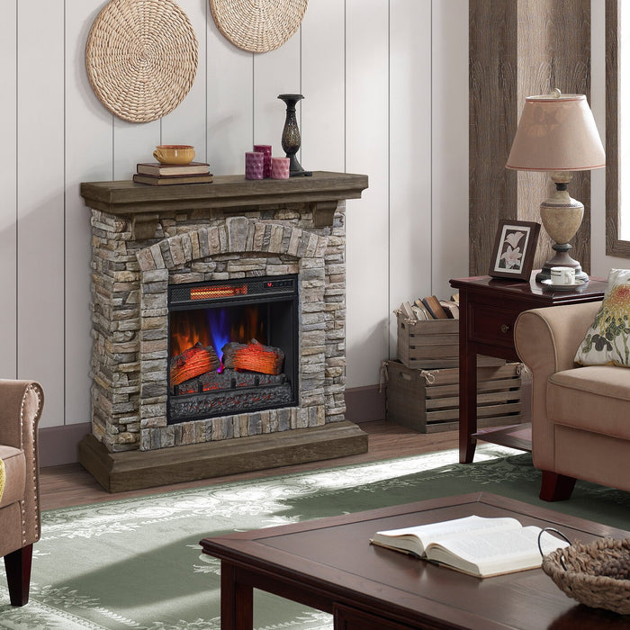 Montana 43.5” Rustic Electric Fireplace - Grey Stone