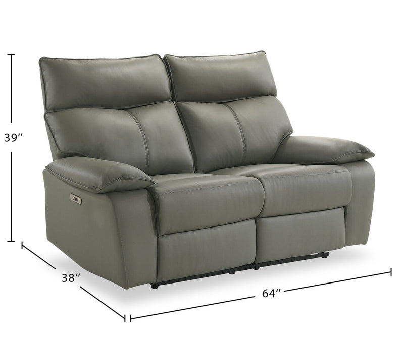 Matteo 64\" Genuine Leather Power Reclining Loveseat - Aviarah Grey