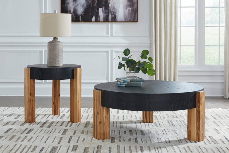 Sutton 42” Modern 2-Pack Round Solid Wood Coffee + End Table - Black