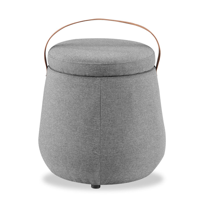 Vancouver 18\" Round Fabric Storage Ottoman with Handle - Grey