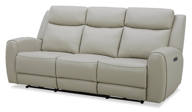 Reign 87\" Top-Grain Genuine Leather Power Reclining Sofa with USB Ports - Deltona Moonshine Taupe