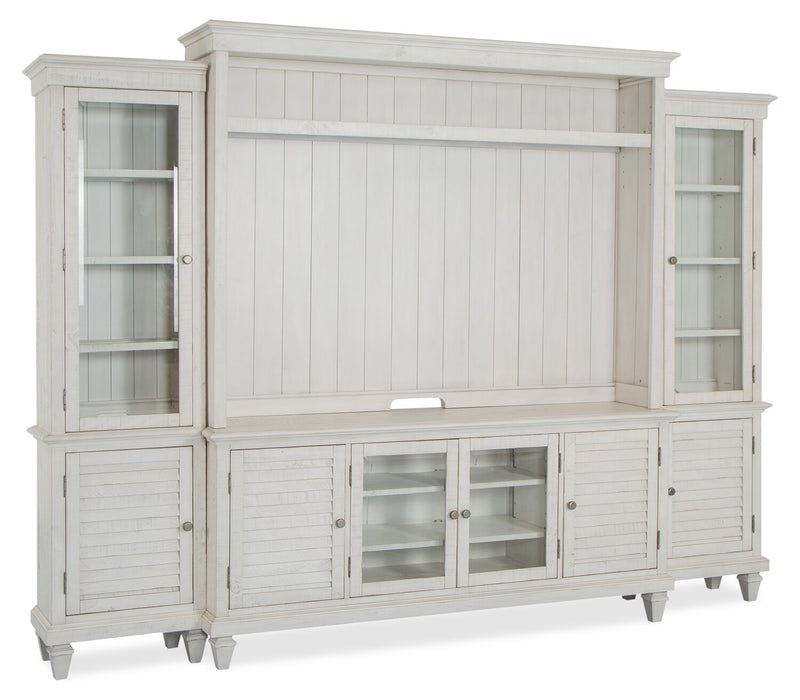 Baron 114\" Rustic 4-Piece Pine Entertainment Centre with Storage and Cable Management for TVs up to 70” - Alabaster