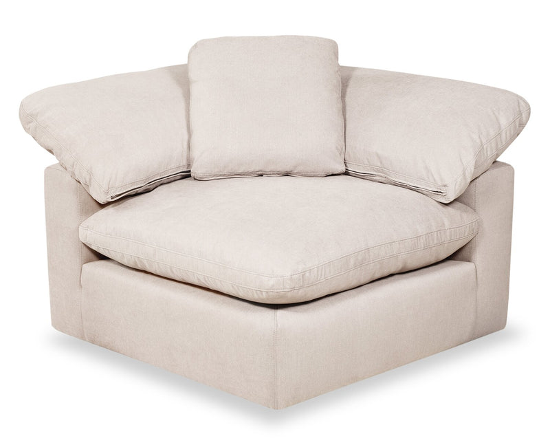 Eclipse Modular 6-Piece Linen-Look Fabric Sectional with Ottomans and Reversible Feather Down Cushions - Linen White