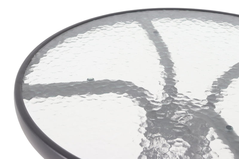 Paris Outdoor Patio Bistro Table - Round, Glass Table Top, Powder Coated Steel Frame - Black