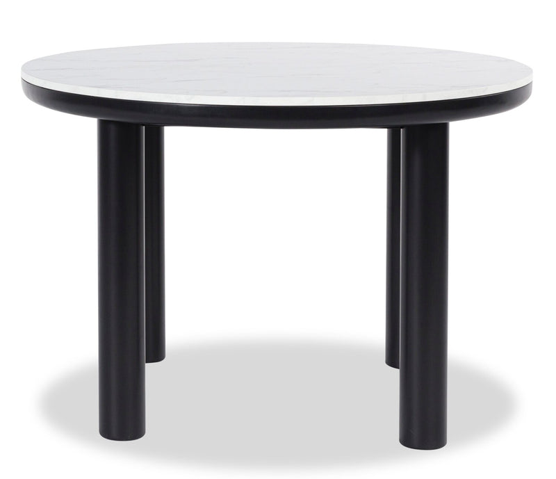 Jolie Dining Table with Marble-Look Top, Melamine, 45\"W Round - White & Black