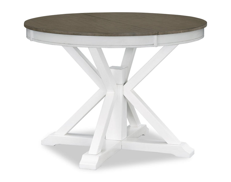 Brook Dining Table with 42-54\"W Extension, Round - White/Brown