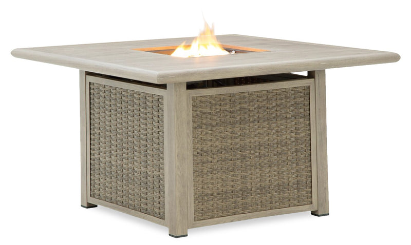 Muskoka 5-Piece Outdoor Patio Set with Fire Pit Table & 4 Chairs - 50,000 BTU, Resin Wicker - Beige