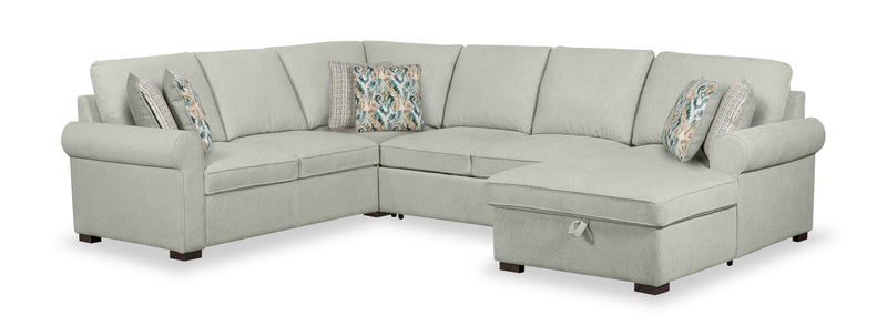 Scott Living Haven 4-Piece Right-Facing Chenille Fabric Sleeper Sectional with Storage Chaise - Seafoam Blue