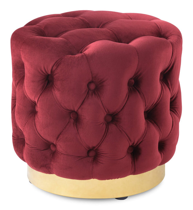 Adell 17\" Round Fabric Ottoman with Gold Base - Red