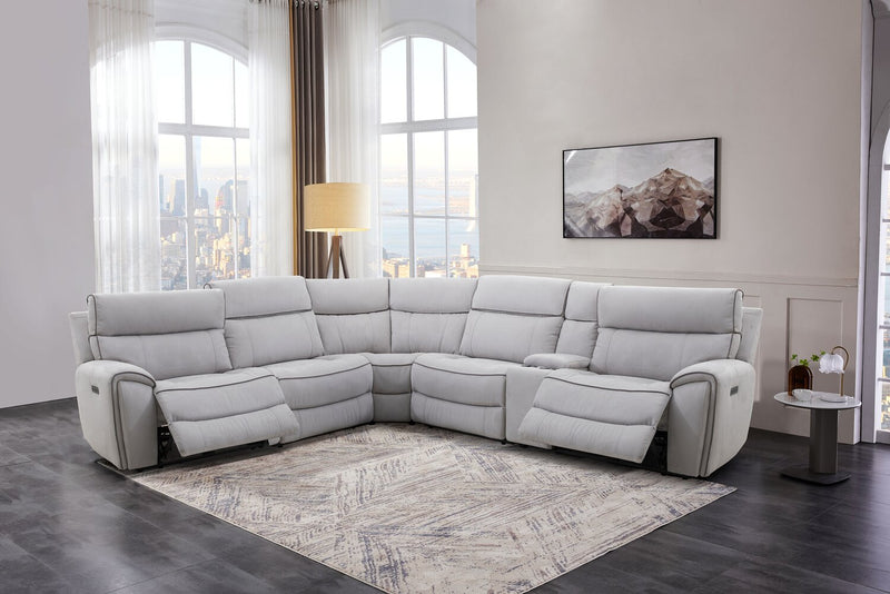 Cindy Crawford Home Newport 6-Piece Faux Suede Power Reclining Sectional with Armless Reclining Chair - Grey