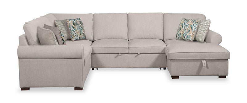 Scott Living Haven 4-Piece Right-Facing Chenille Fabric Sleeper Sectional with Storage Chaise - Grey