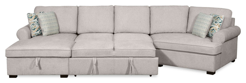Scott Living Haven 3-Piece Right-Facing Chenille Fabric Cuddler Sleeper Sectional with Storage - Grey