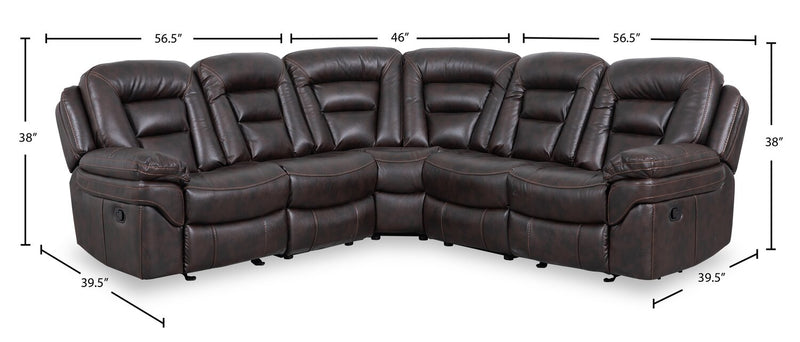 Leo 5-Piece Leather-Look Fabric Reclining Sectional with Armless Reclining Chair - Walnut Brown