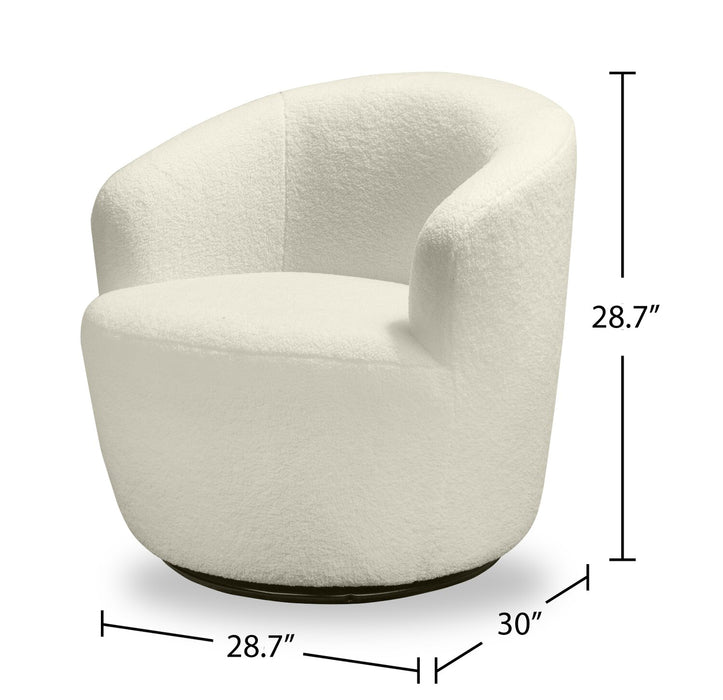 Ivie 28.7\" Chenille Boucle Fabric Curved Swivel Accent Chair - White