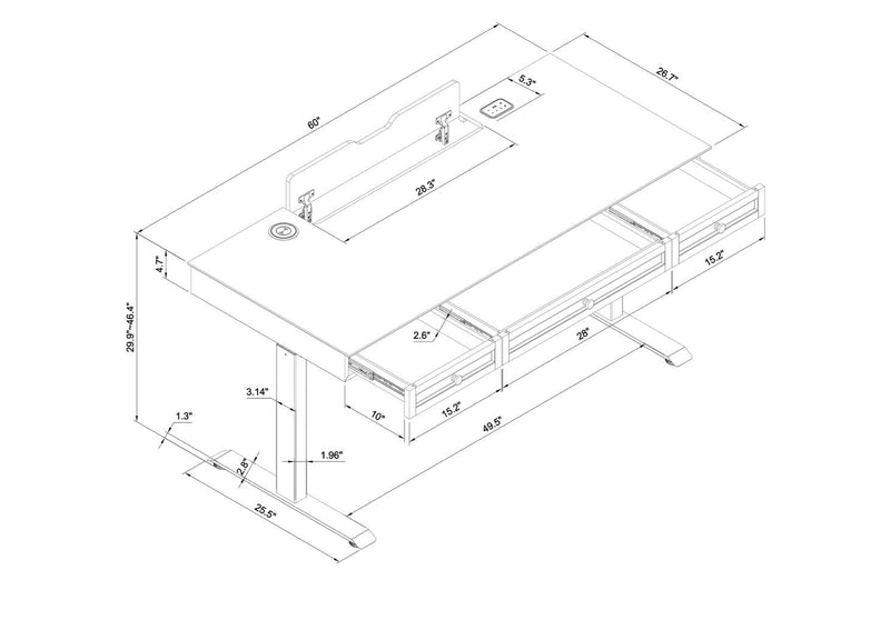 Elevate 60” Height-Adjustable Office Desk with Storage and Wireless Charging - White/Grey